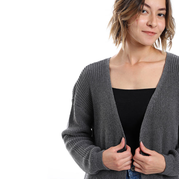 Open Neckline Slip On Cardigan_ Grey