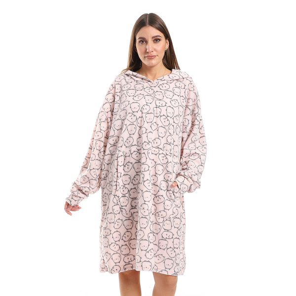 Oversized Fleeced Hooded Sleepshirt - Rose