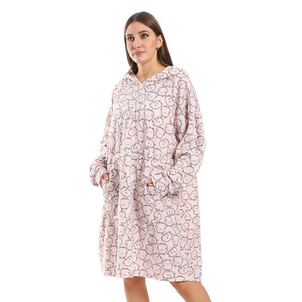 Oversized Fleeced Hooded Sleepshirt - Rose