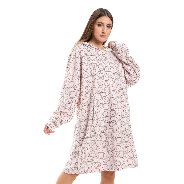 Oversized Fleeced Hooded Sleepshirt - Rose