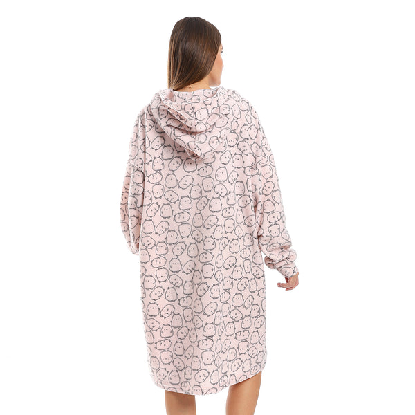 Oversized Fleeced Hooded Sleepshirt - Rose