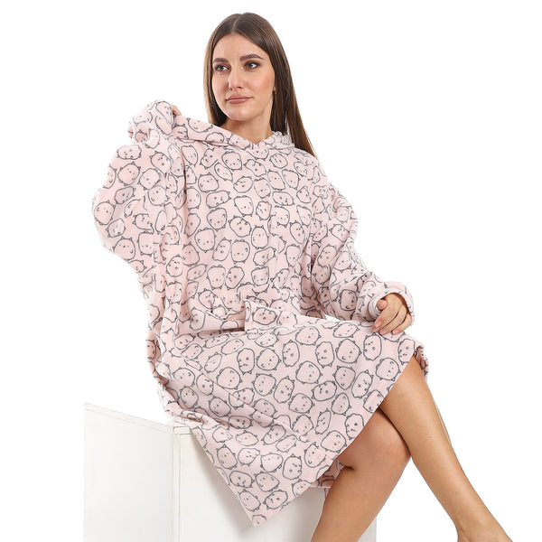Oversized Fleeced Hooded Sleepshirt - Rose