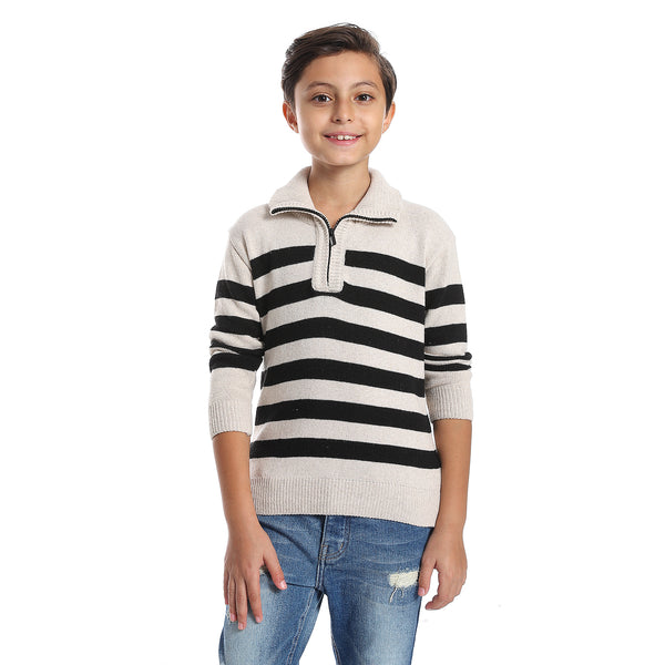 Stripped Black & Ivory Boys Pullover