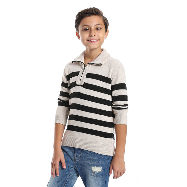 Stripped Black & Ivory Boys Pullover