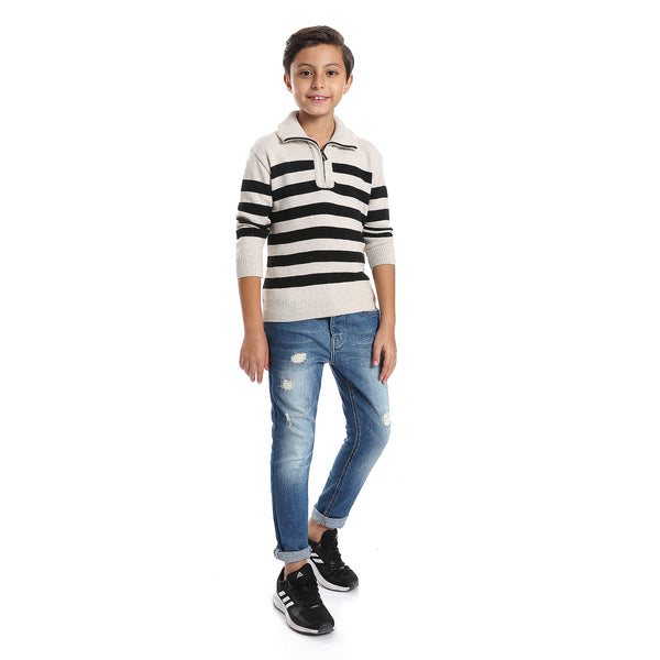 Stripped Black & Ivory Boys Pullover