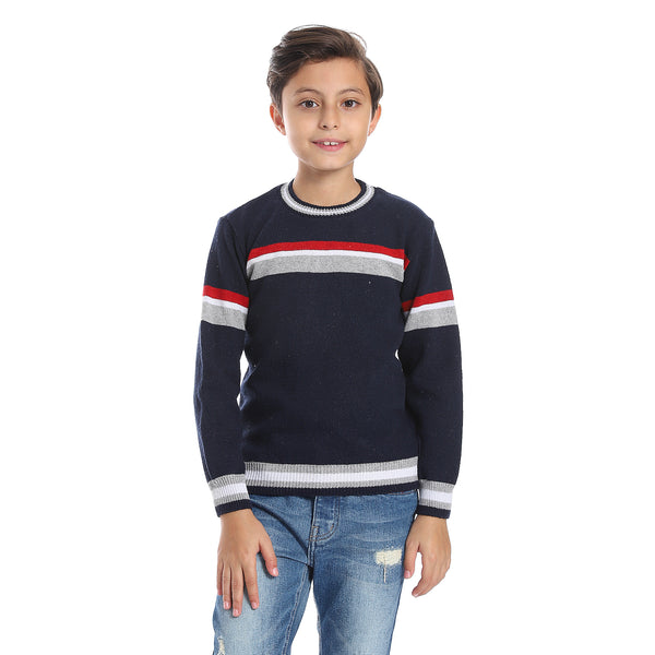 Navy Blue, Red & White Crew Boys Pullover