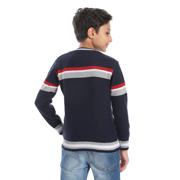 Navy Blue, Red & White Crew Boys Pullover
