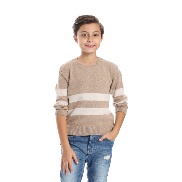 Boys Stripped Shades Of Beige Pullover