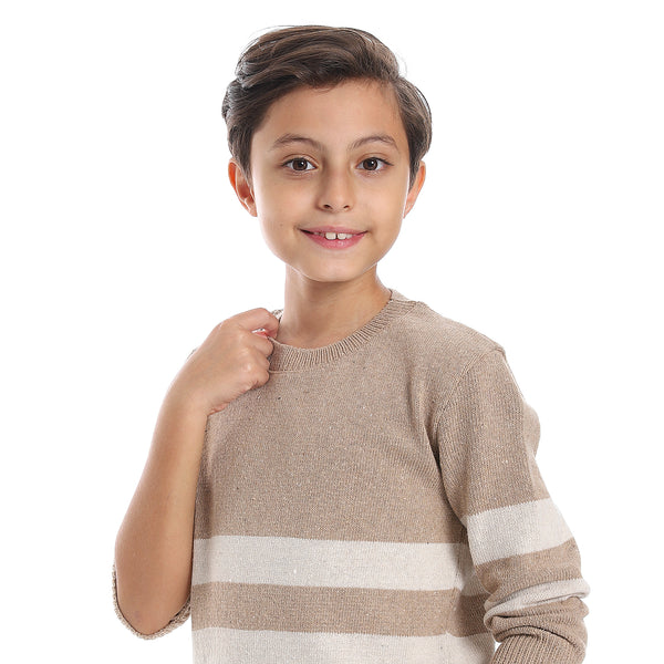 Boys Stripped Shades Of Beige Pullover