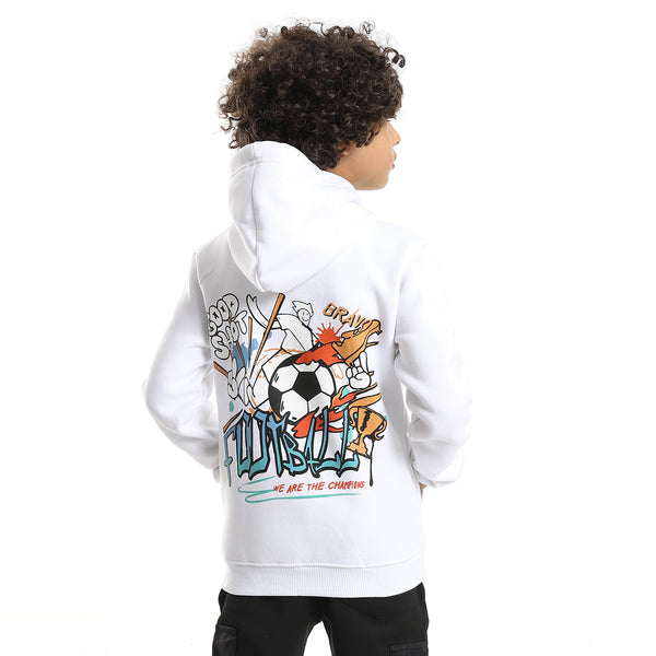 Front And Back Printed Pattern Slip On Boys Hoodie - White