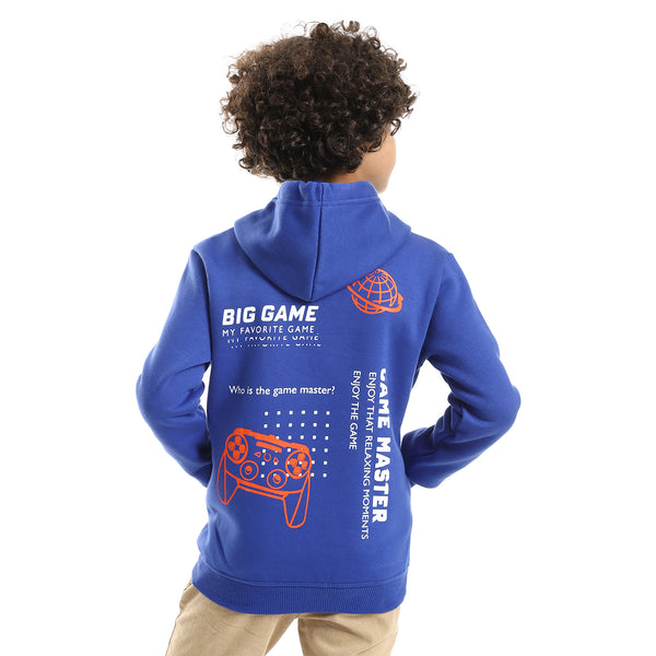 "BIG GAME" Printed Pattern Slip On Boys Hoodie - Royal Blue