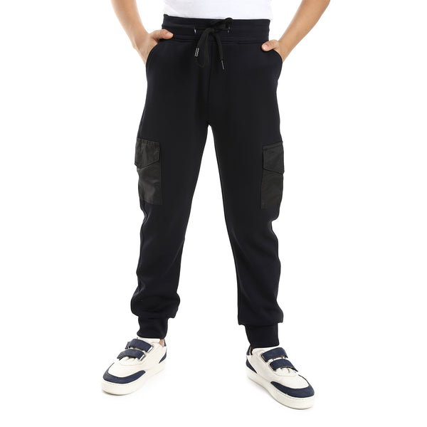Elastic Waist With Drawstring Side Pockets Boys Pants - Navy Blue