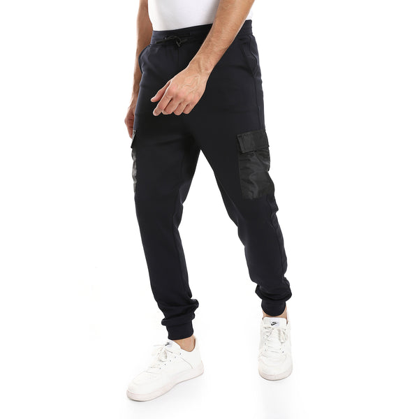 Elastic Waist With Drawstring Side Pockets Pants - Navy Blue