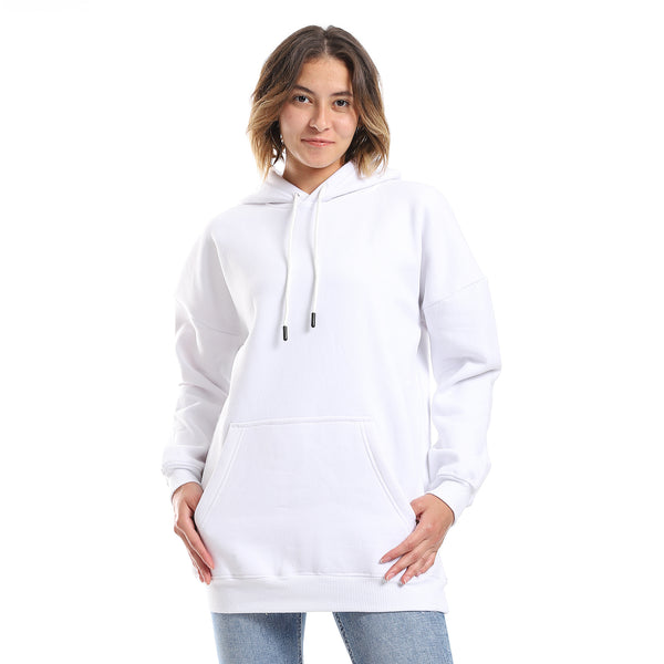 White Fleeced Plain Hoodie