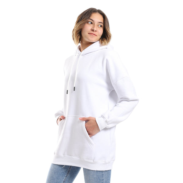 White Fleeced Plain Hoodie