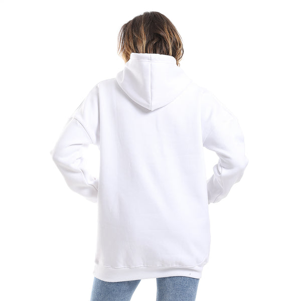 White Fleeced Plain Hoodie