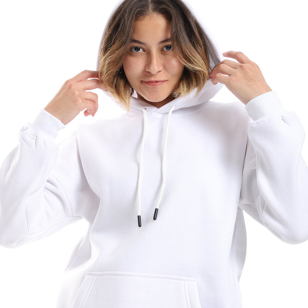 White Fleeced Plain Hoodie