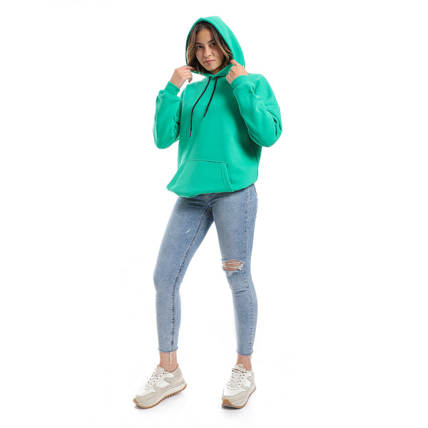 Emerald Green Fleeced Plain Hoodie