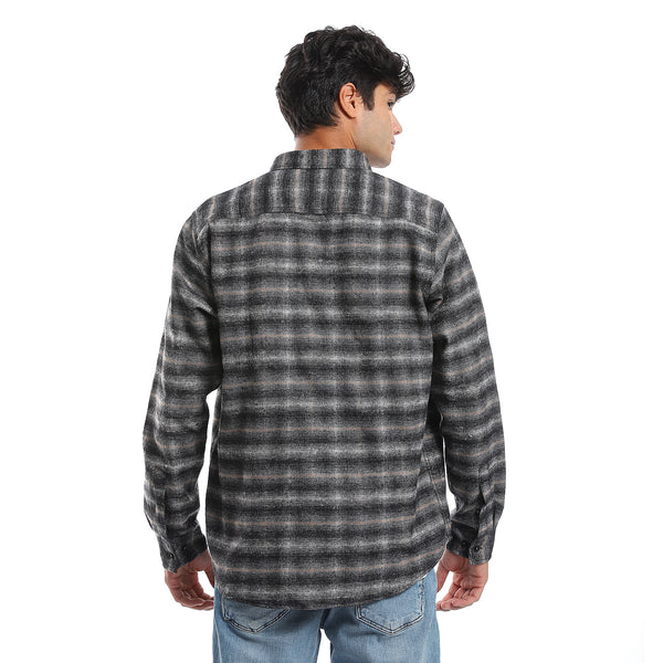 Plaids Black, Grey & Camel Button Down Shirt