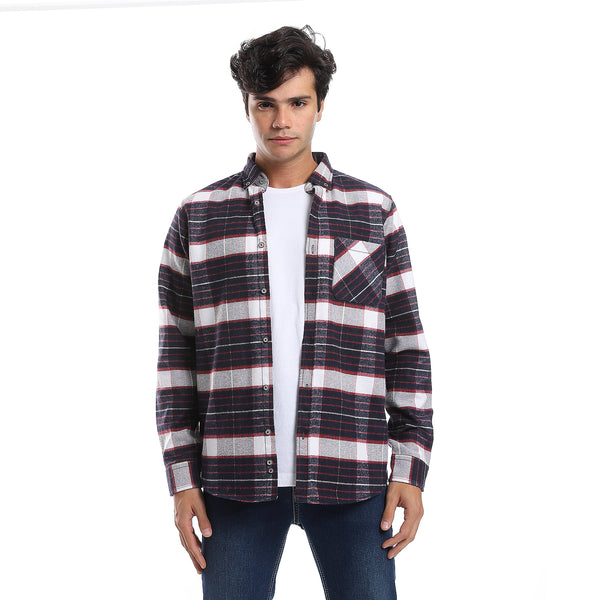Plaids Navy Blue, Maroon & White Button Down Shirt