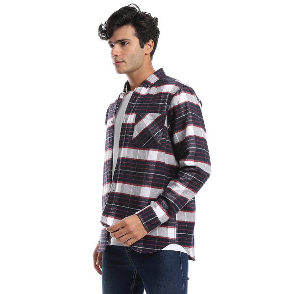 Plaids Navy Blue, Maroon & White Button Down Shirt