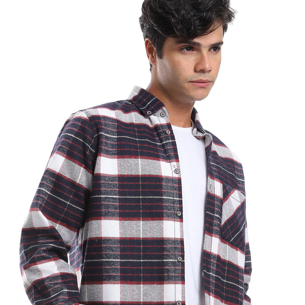 Plaids Navy Blue, Maroon & White Button Down Shirt