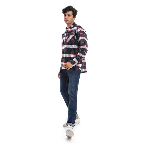 Plaids Navy Blue, Maroon & White Button Down Shirt