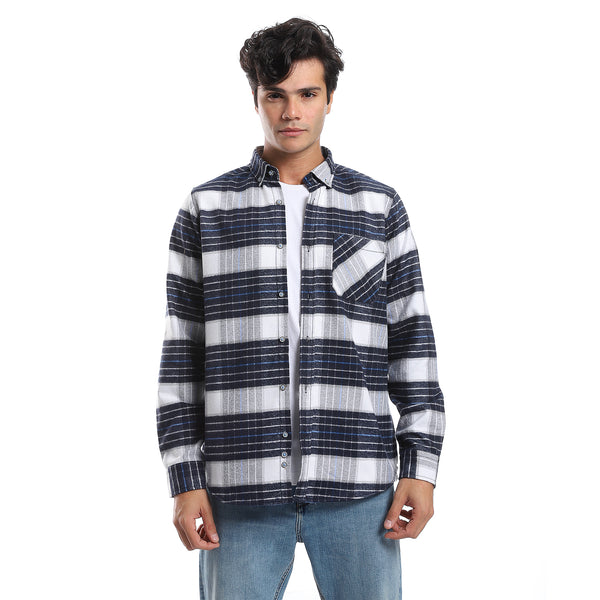 Plaids Royal Blue, Black & White Button Down Shirt