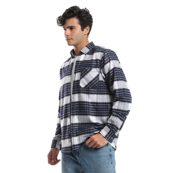 Plaids Royal Blue, Black & White Button Down Shirt