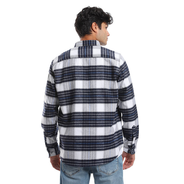 Plaids Royal Blue, Black & White Button Down Shirt