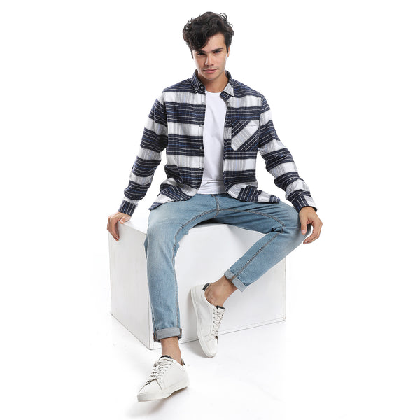 Plaids Royal Blue, Black & White Button Down Shirt
