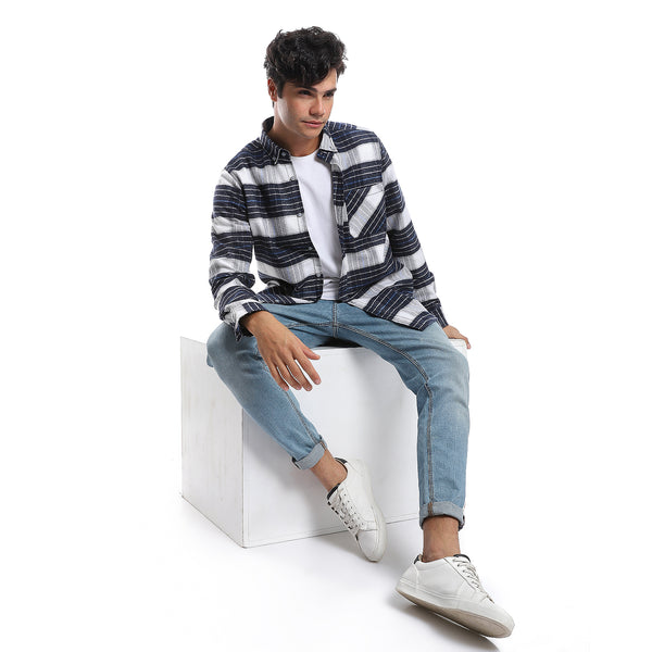 Plaids Royal Blue, Black & White Button Down Shirt