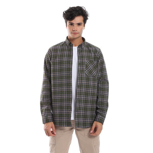 Plaids Olive, Black & Green Button Down Shirt