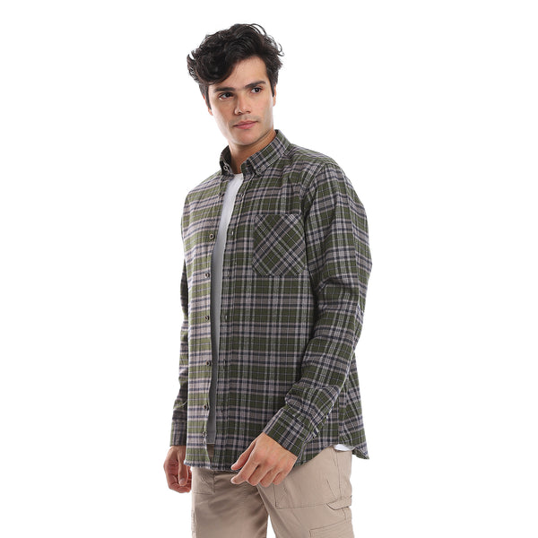 Plaids Olive, Black & Green Button Down Shirt