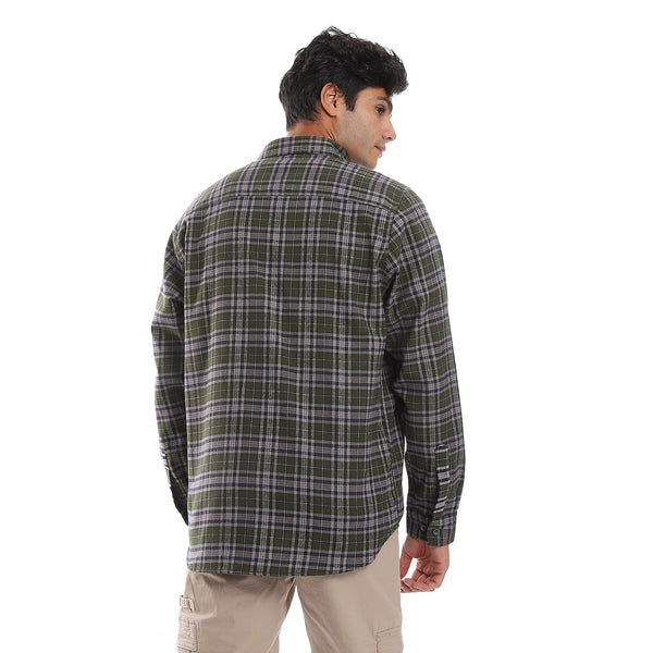 Plaids Olive, Black & Green Button Down Shirt