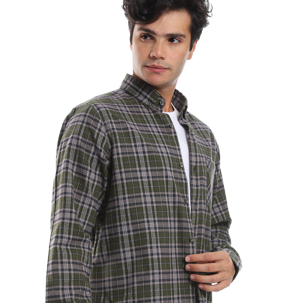 Plaids Olive, Black & Green Button Down Shirt