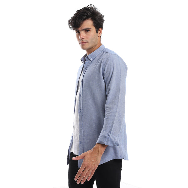 Self Pattern Buttons Down Royal Blue Shirt