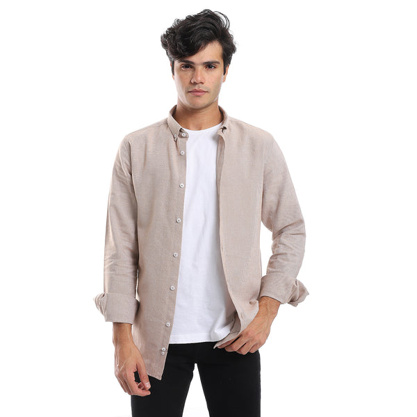 Self Pattern Buttons Down Beige Shirt