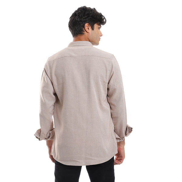 Self Pattern Buttons Down Beige Shirt