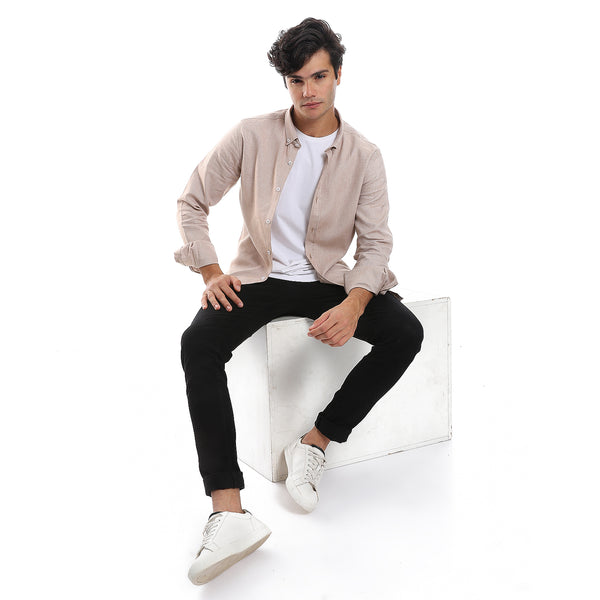 Self Pattern Buttons Down Beige Shirt