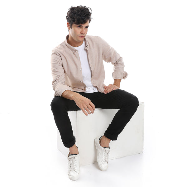 Self Pattern Buttons Down Beige Shirt