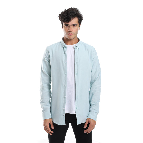 self_pattern_buttons_down_turquoise_shirt