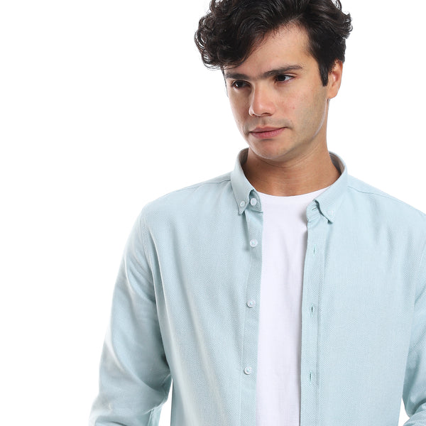Self Pattern Buttons Down Turquoise Shirt