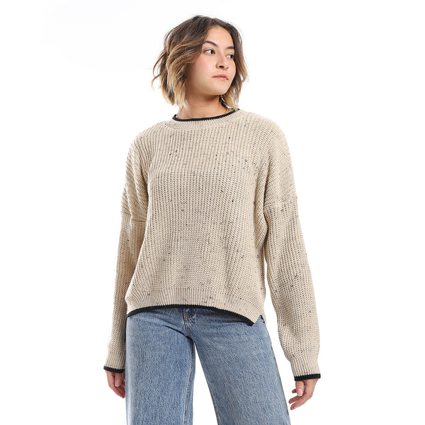 Twist Knit Beige Loose Pullover