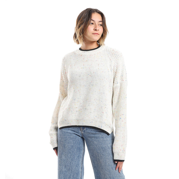 Twist Knit White Loose Pullover