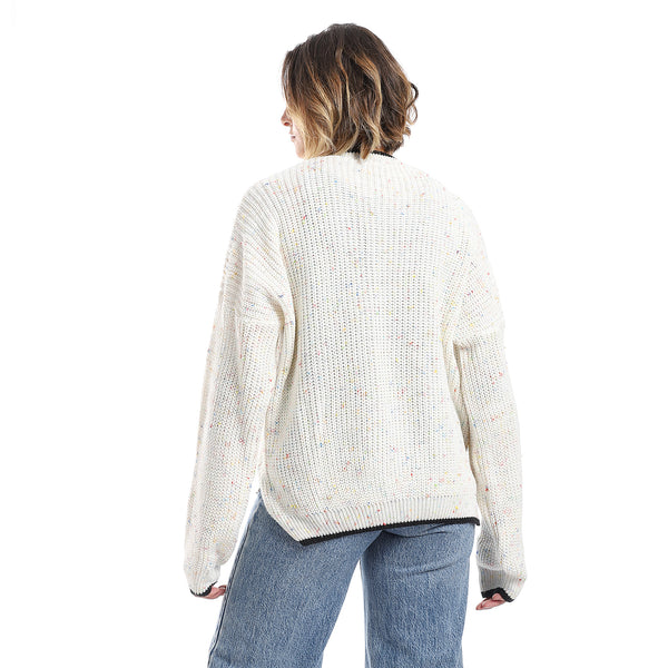 Twist Knit White Loose Pullover