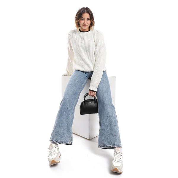 Twist Knit White Loose Pullover