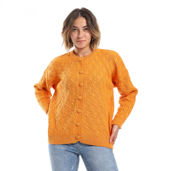 Tangarine Cable Knit Buttoned Cardigan