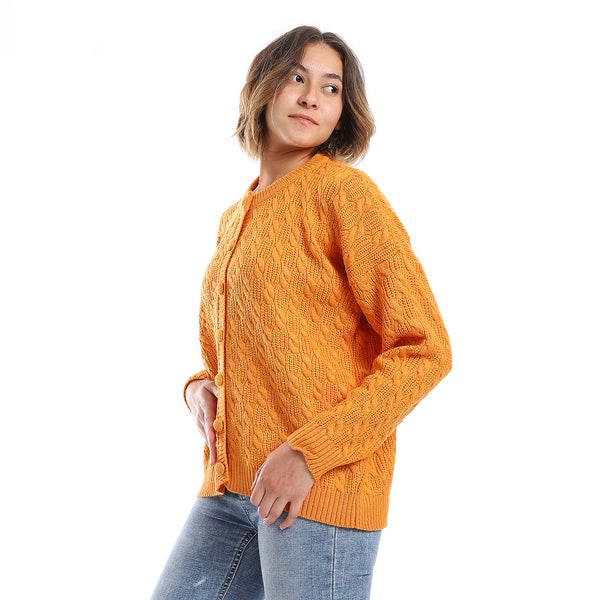 Tangarine Cable Knit Buttoned Cardigan