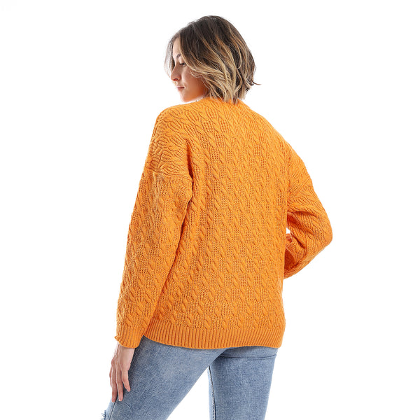 Tangarine Cable Knit Buttoned Cardigan